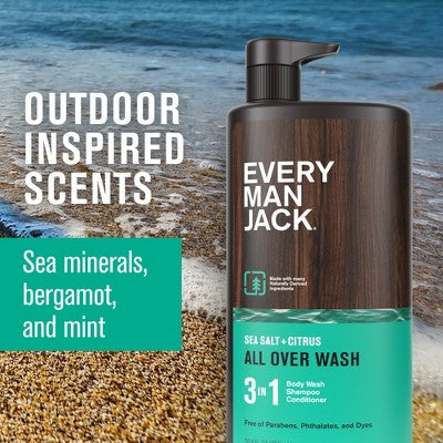 Every Man Jack Sea Salt Citrus Men's 3 in 1 All Over Wash 28.8 fl oz - Imperfect Container