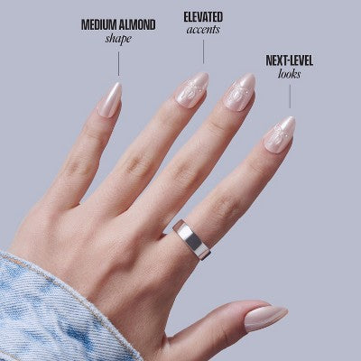 KISS Nails GLAM Jeweled Press-On Fake Nails Medium Almond Ripple 35ct - New