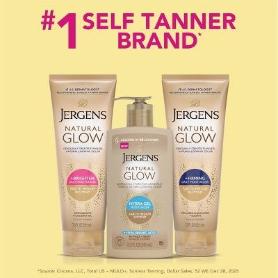 Jergens Natural Glow Hydra Gel Self Tanning Moisturizer for Face and Body Fair to Medium 8.3 fl oz - New