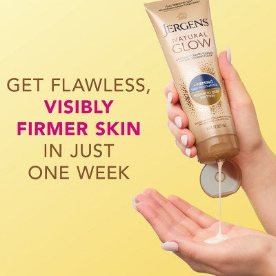 Jergens Glow Skin Firming Daily Moisturizer + Sunless Self Tanning Medium To Tan 7.5 fl oz - Imperfect ontainer