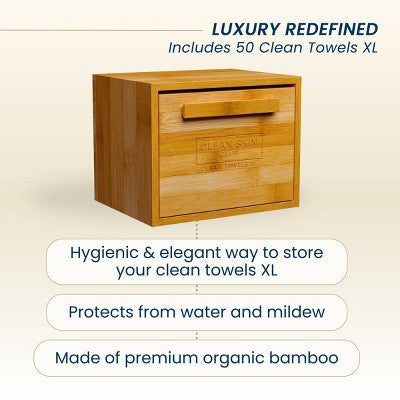Clean Skin Club Clean Towels XL Original + Bamboo Container Drawer 50ct - Imperfect Box