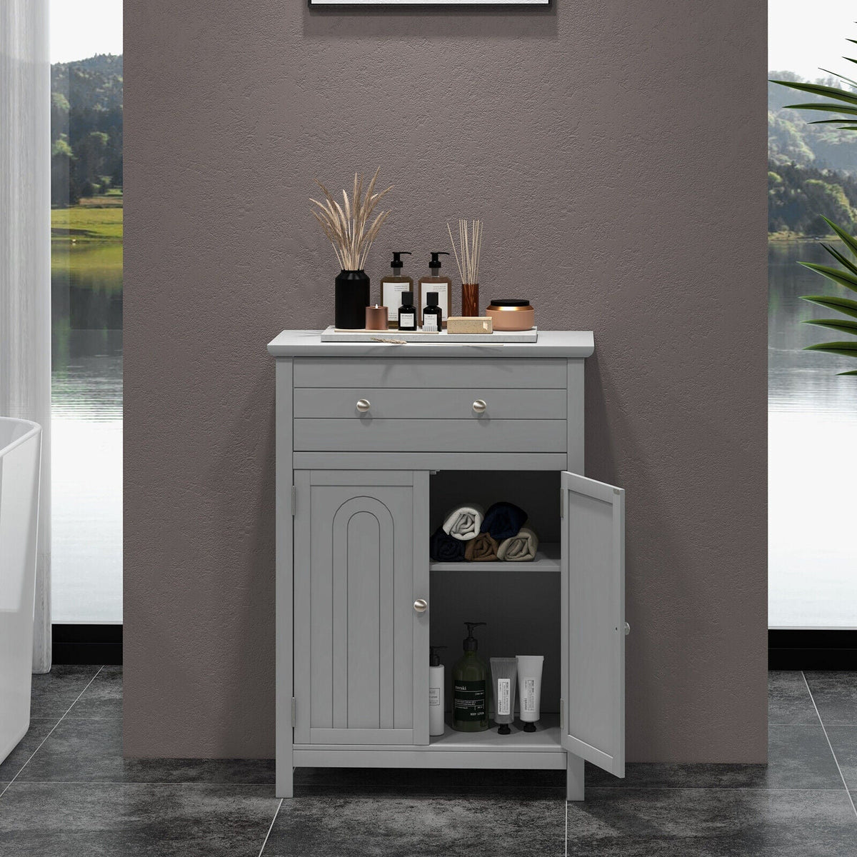 Free Standing Bathroom Storage Cabinet with Large Drawer