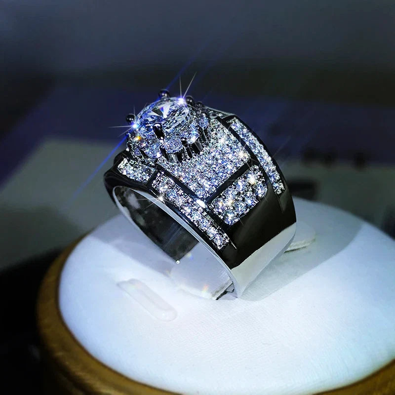 925 Sterling Silver AAA White Zircon Engagement Ring | Classic Cocktail Ring for Women and Men