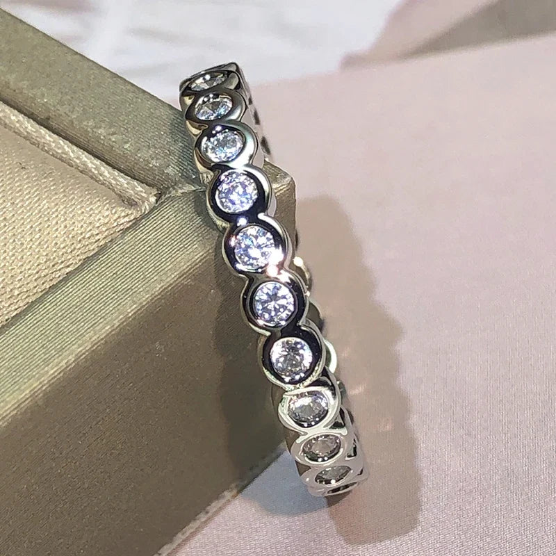 925 Sterling Silver Eternity Promise Ring | Women's Wedding Band with CZ Stones