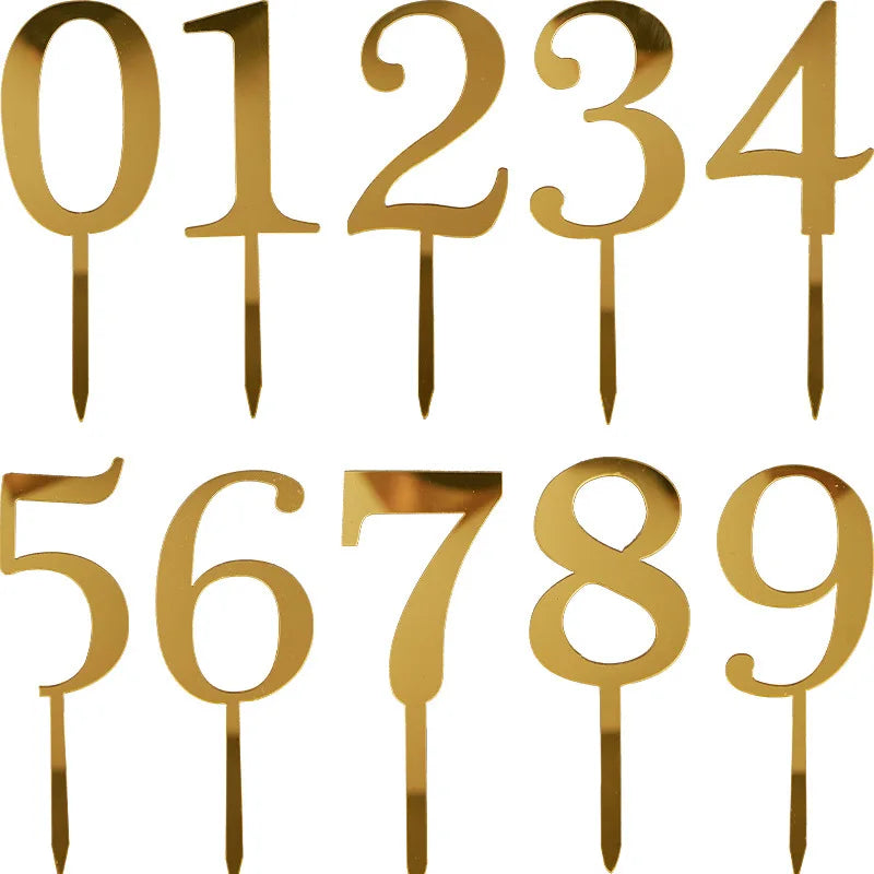 Sparkling 0-9 Number Happy Birthday Cake Topper Gold Acrylic Wedding Cake Topper Kids Birthday Party Cake decoration Baby shower