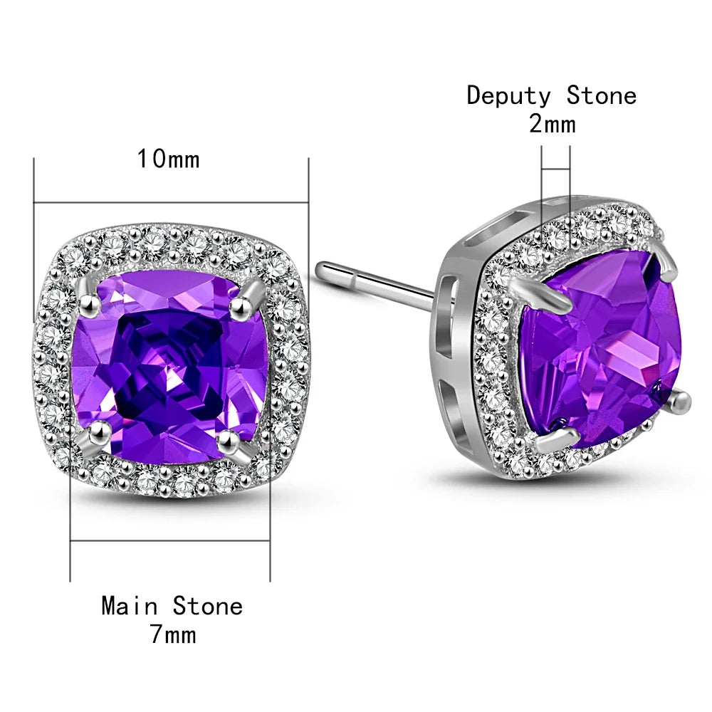 Natural Amethyst Stud Earrings | 925 Sterling Silver Jewelry for Women