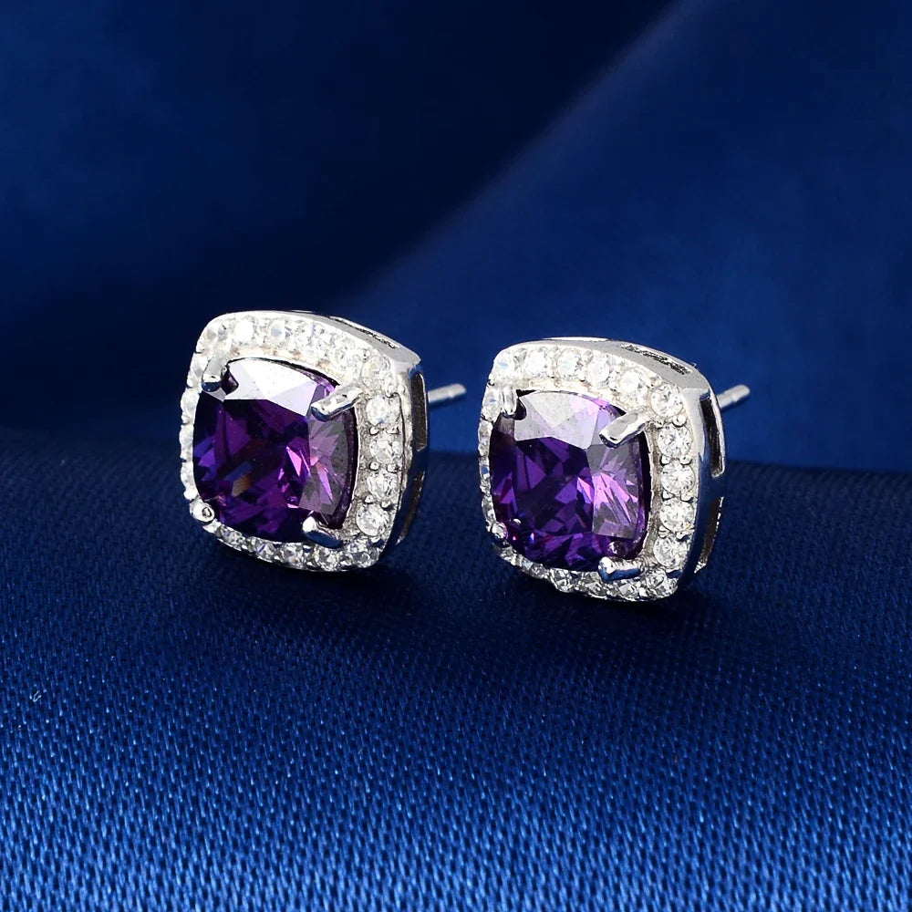 Natural Amethyst Stud Earrings | 925 Sterling Silver Jewelry for Women