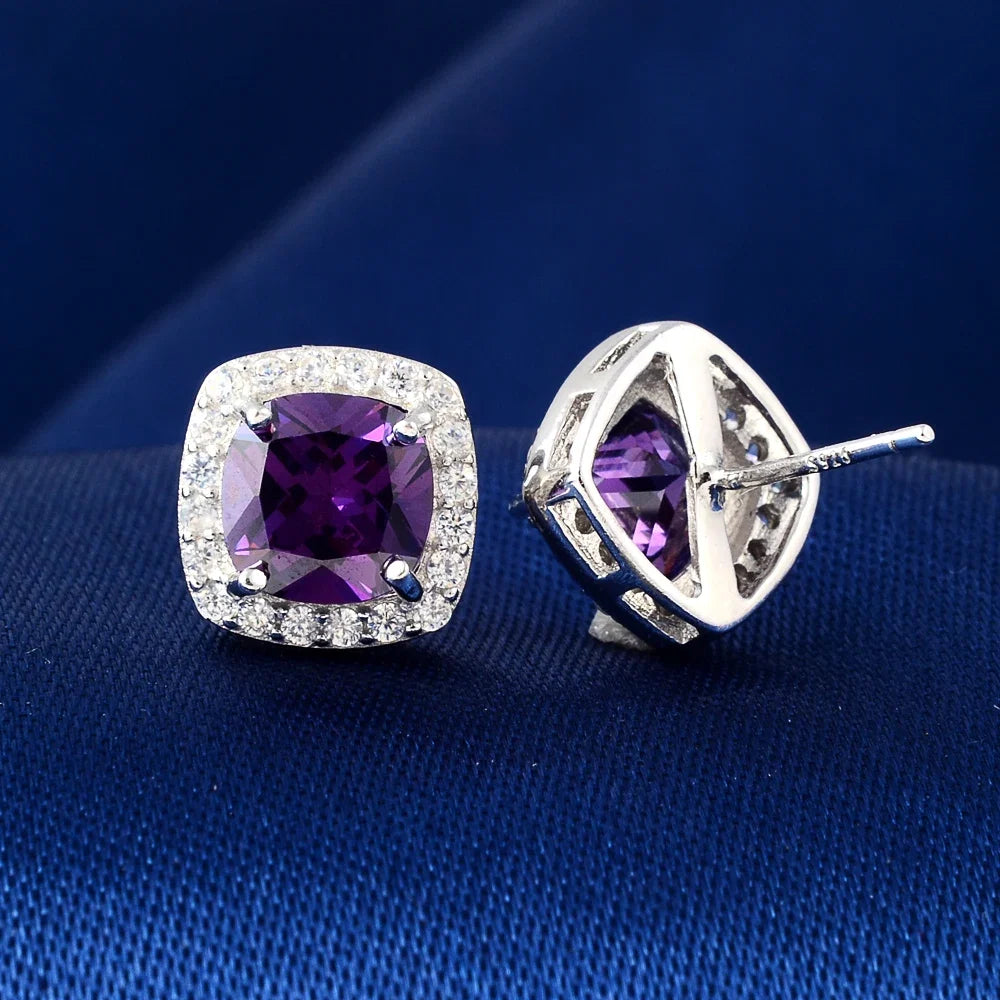 Natural Amethyst Stud Earrings | 925 Sterling Silver Jewelry for Women