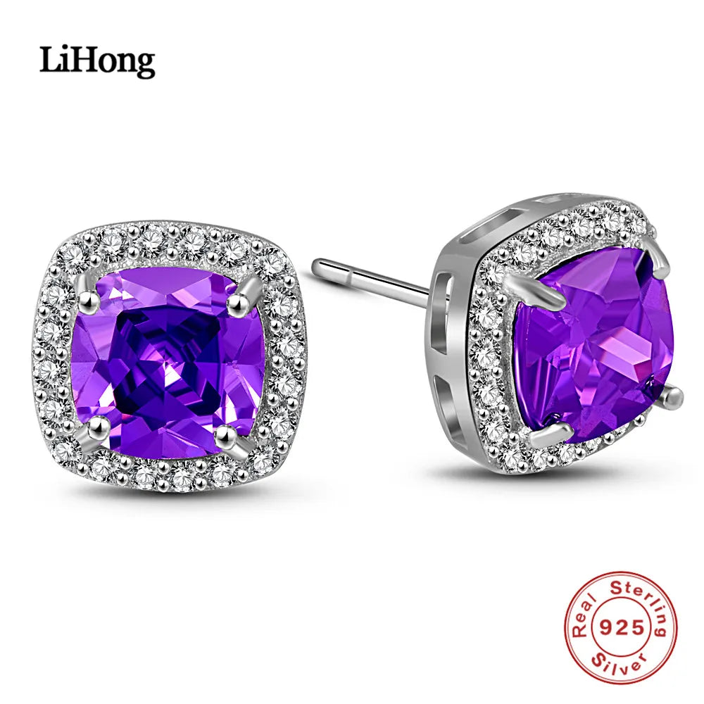 Natural Amethyst Stud Earrings | 925 Sterling Silver Jewelry for Women