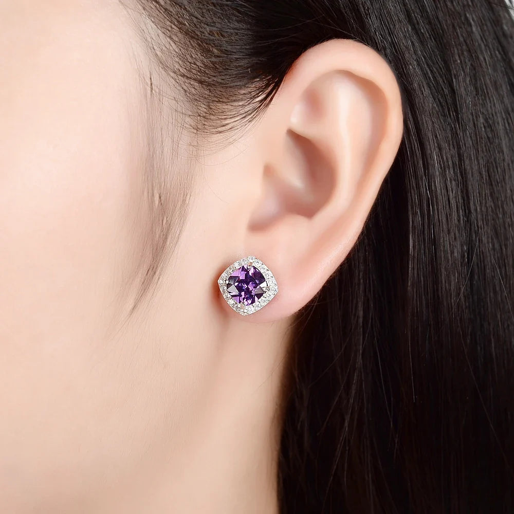 Natural Amethyst Stud Earrings | 925 Sterling Silver Jewelry for Women