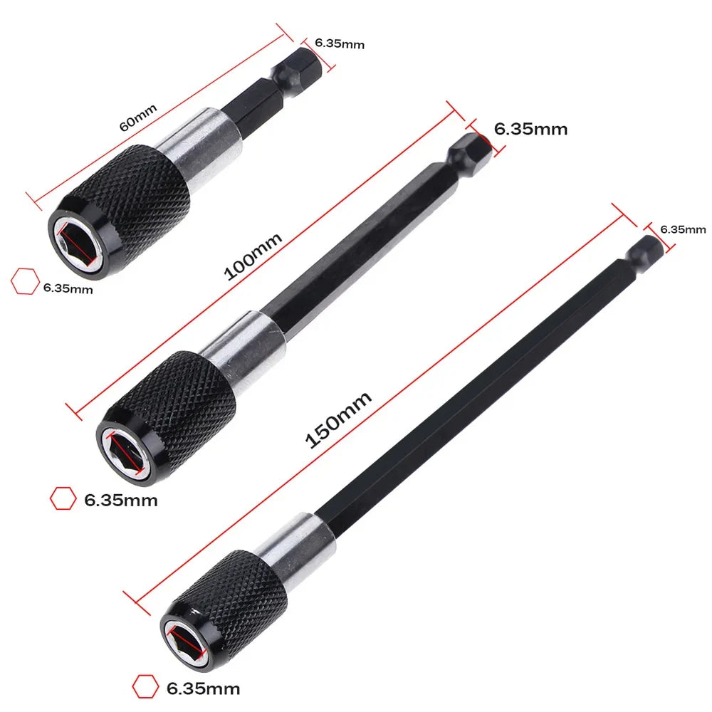 1/4 Inch Hex Shank Quick Release Screwdriver Bit Holder Extension Bar | 60mm 100mm 150mm