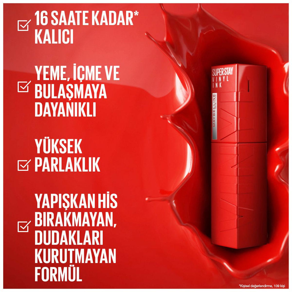 Maybelline New York Super Stay Vinyl Ink Liquid Lipstick - 16 Hour Long-Lasting, High Shine Finish, Smudge-Proof - Wicked