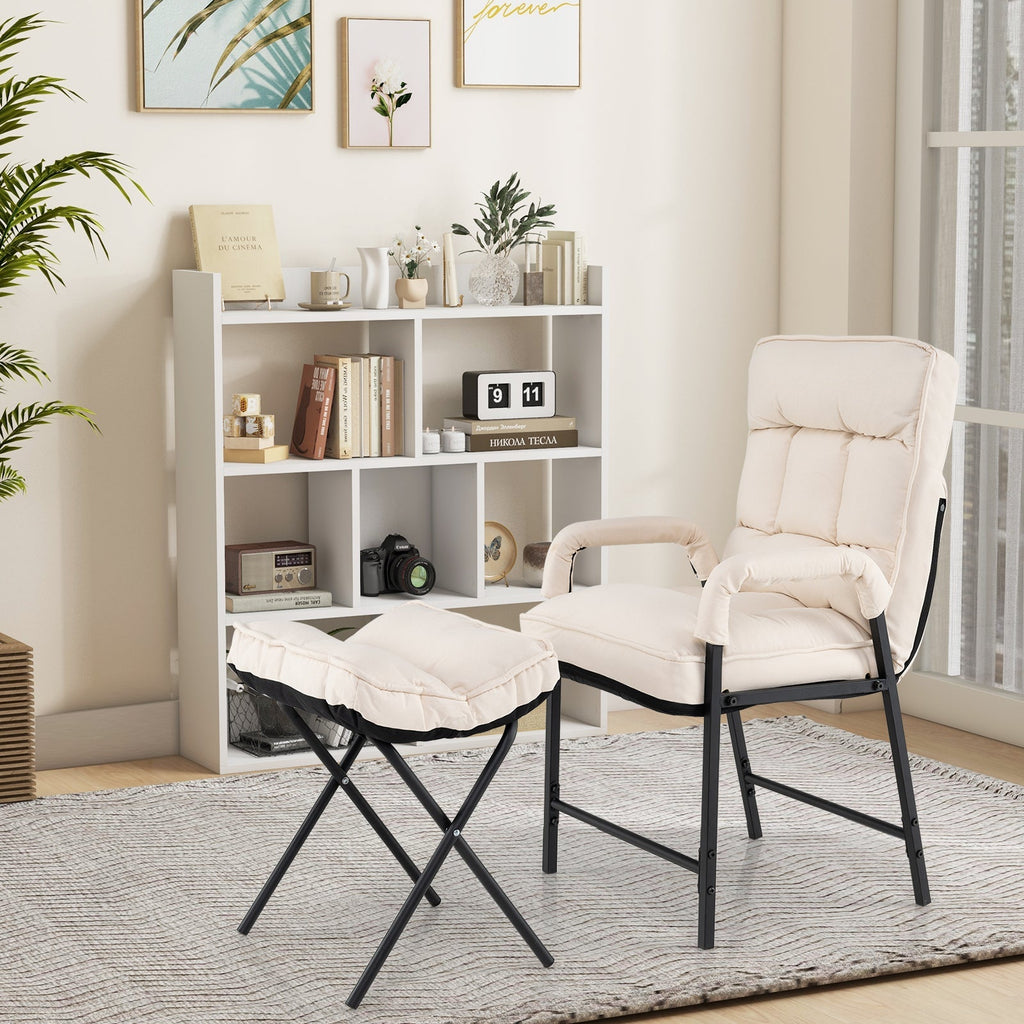 Linen Fabric Modern Accent Chair with Ottoman and Adjustable Backrest