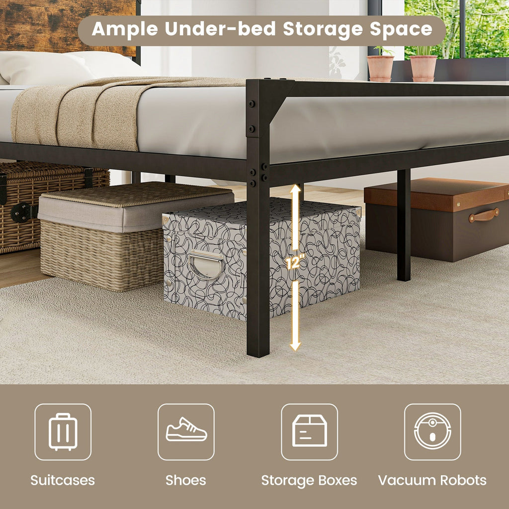 Platform Full/Queen Bed with Rustic Headboard and Footboard