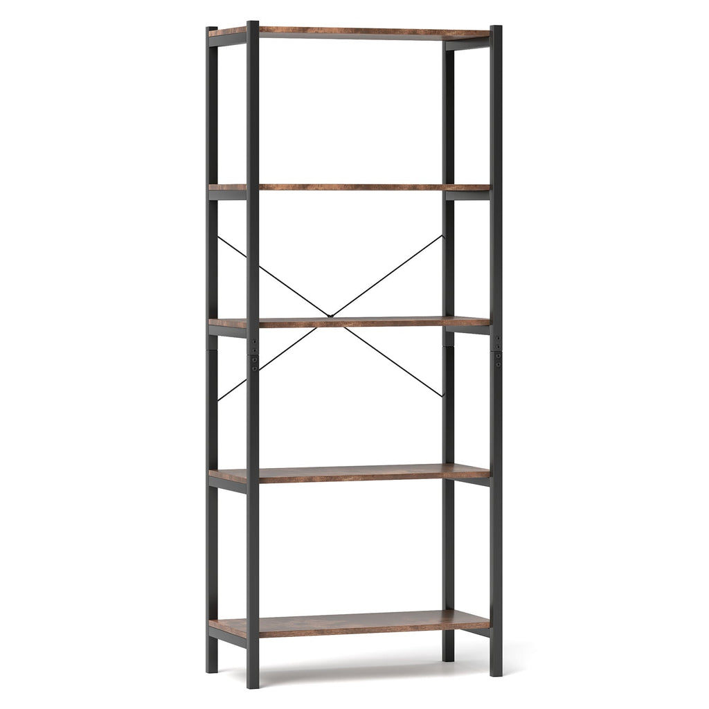 5-Tier Industrial Bookshelf Display Storage Rack with Metal Frame