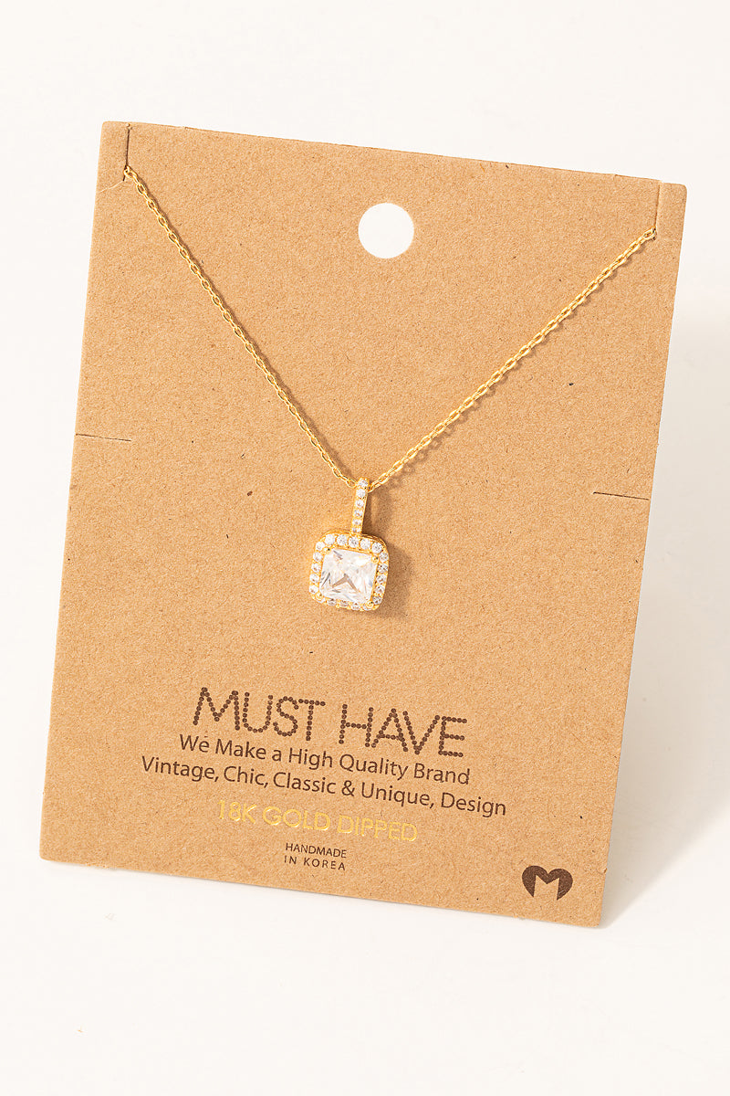 Square Rhinestone Pendant Necklace