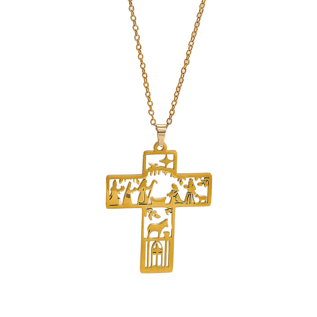 Stainless Steel Hollow Wizard Cross Necklace