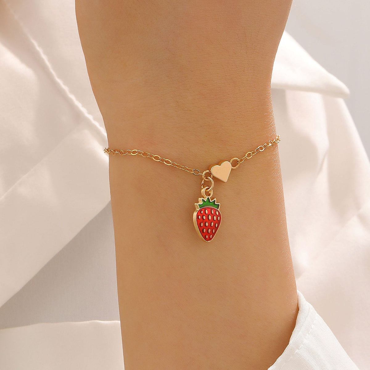 Alloy Cherry Strawberry Apple Pineapple Fruit Bracelet Necklace Jewelry Set