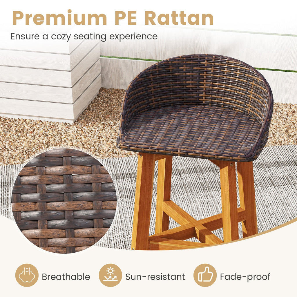 Outdoor Faux Rattan Bar Chairs Set of 2 with Ergonomic Backrests and Footrests