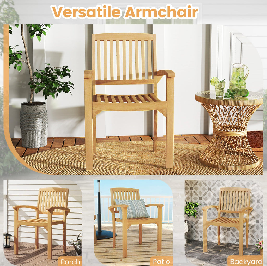 Set of 2 Outdoor Patio Chair with Slatted Seat and Curved Seat