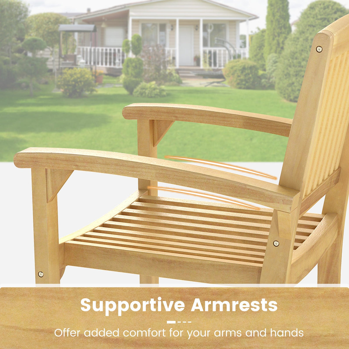 Set of 2 Outdoor Patio Chair with Slatted Seat and Curved Seat