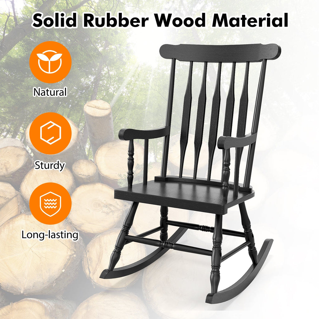 Rocking Chair with Solid Wooden Frame for Garden and Patio