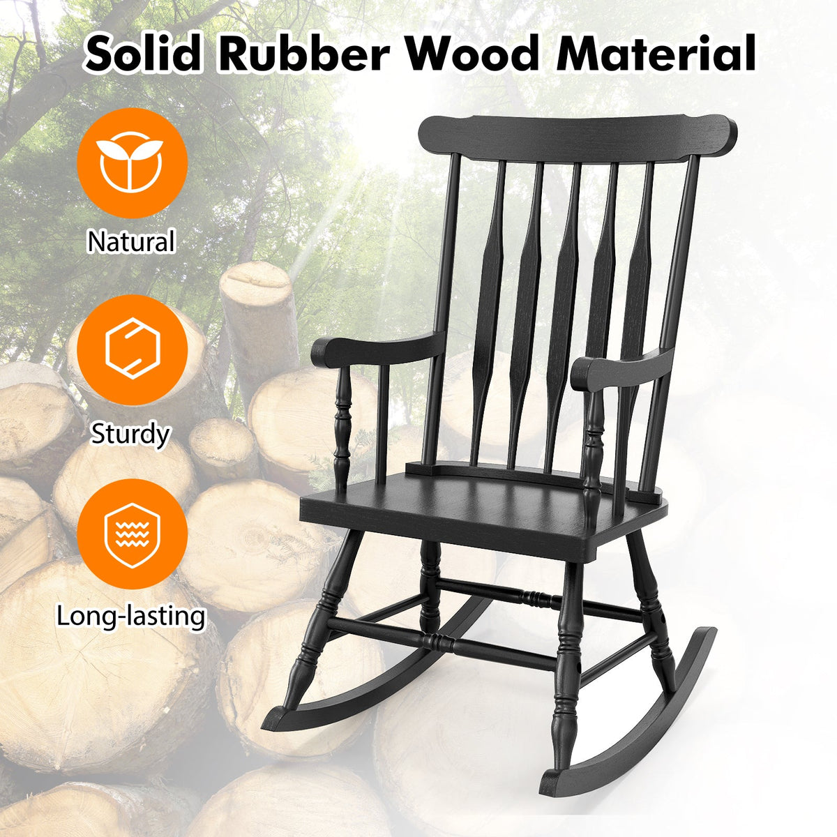 Rocking Chair with Solid Wooden Frame for Garden and Patio