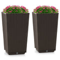Outdoor Wicker Flower Pot Set of 2 with Drainage Hole for Porch Balcony