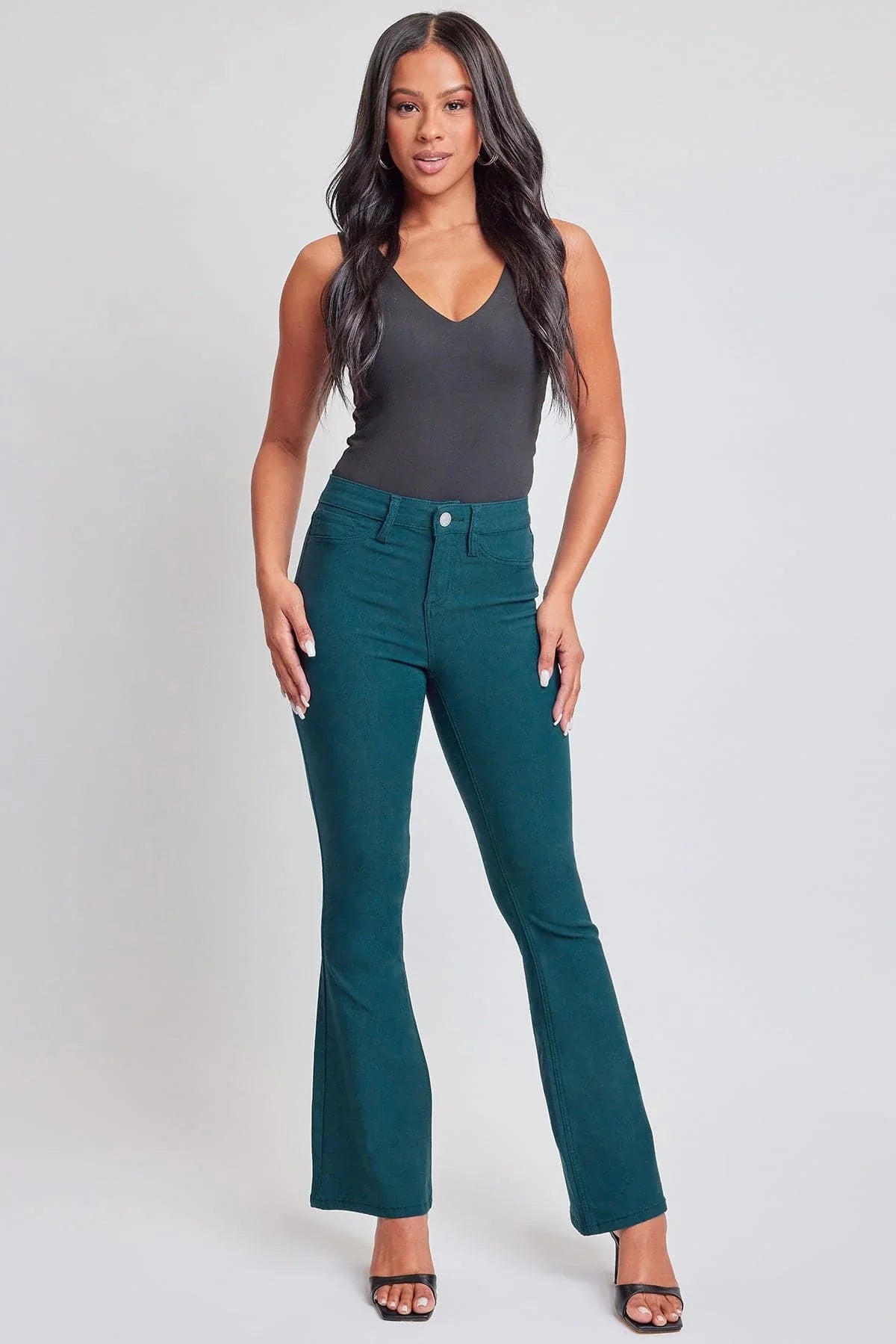 Hyperstretch High Rise Flare - Blue Steele
