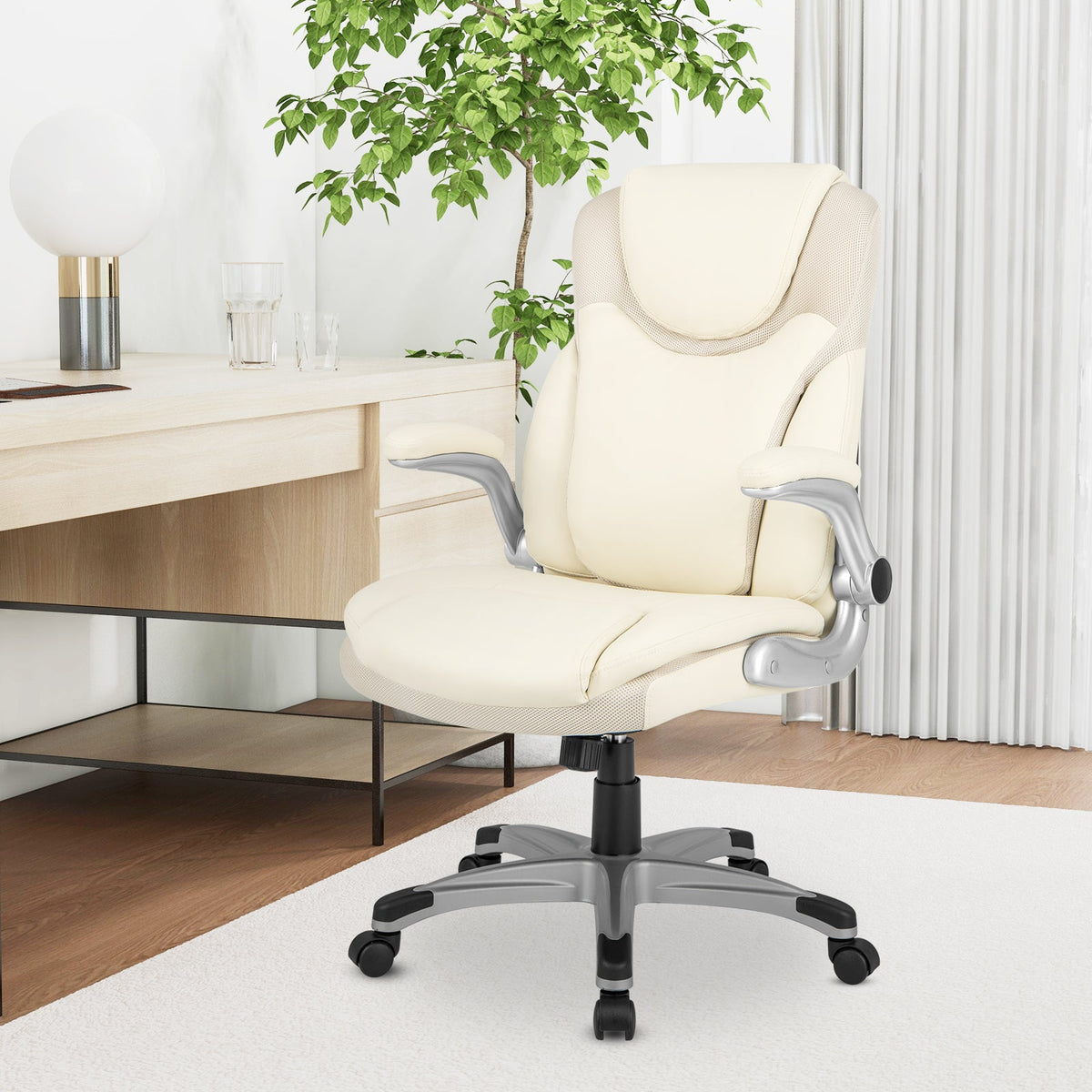 Ergonomic Office PU Leather Executive Chair with Flip-up Armrests and Rocking Function