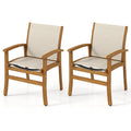 Patio Chairs Set of 2 Acacia Wood Armchairs with Breathable Fabric Back and Seat