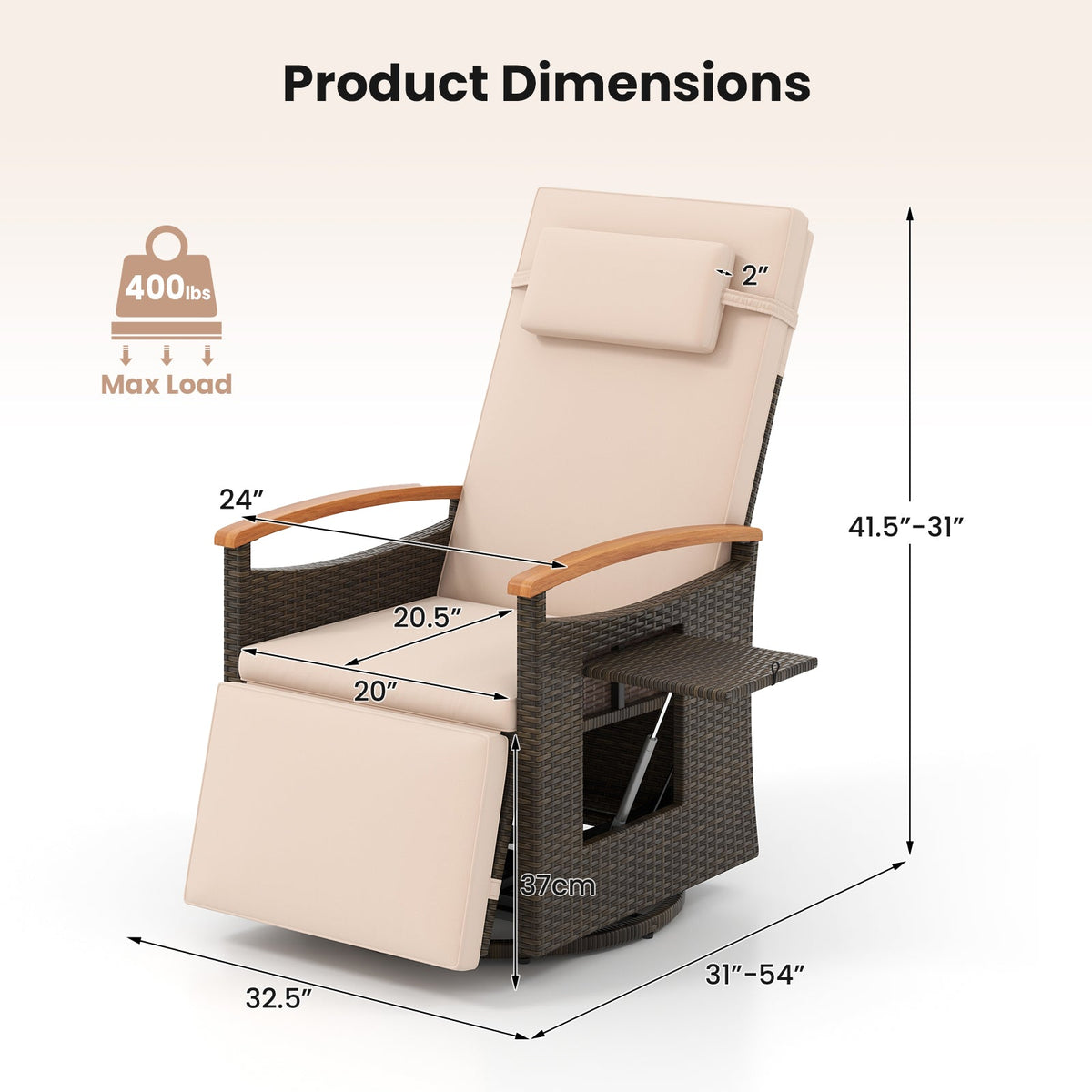 Patio Rattan 360° Swivel Recliner Chair with Adjustable Backrest and Footrest