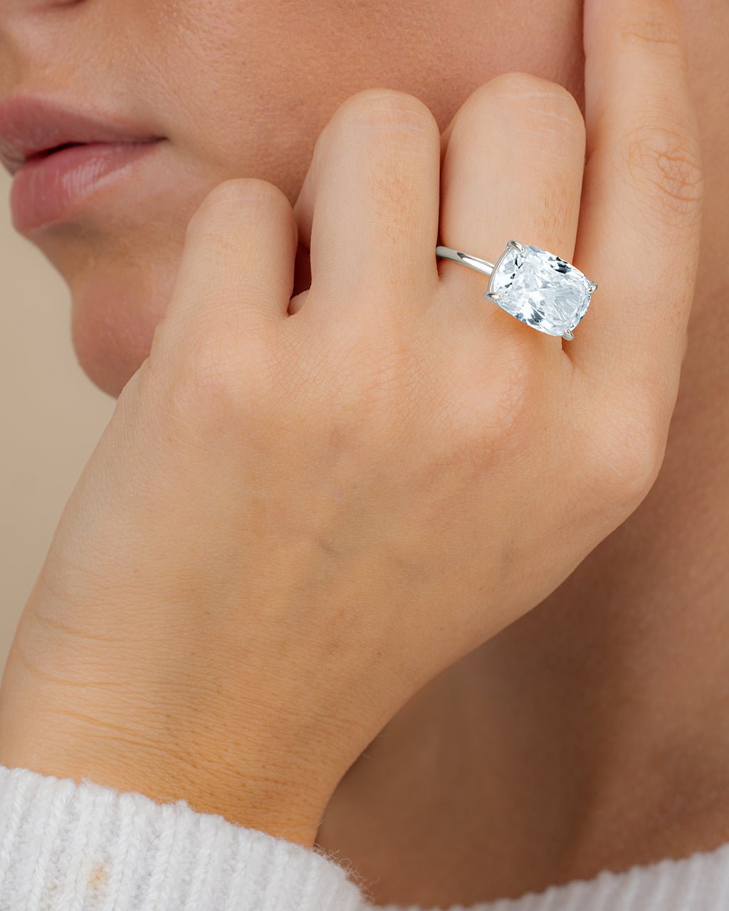 Sterling Silver Cushion East-West Ring