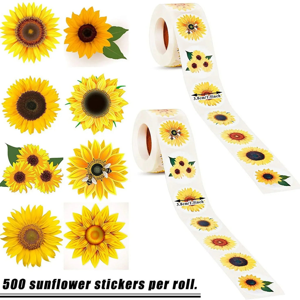 Sunflower Stickers Roll | 100-500PCS Small Labels for Packaging and Decor