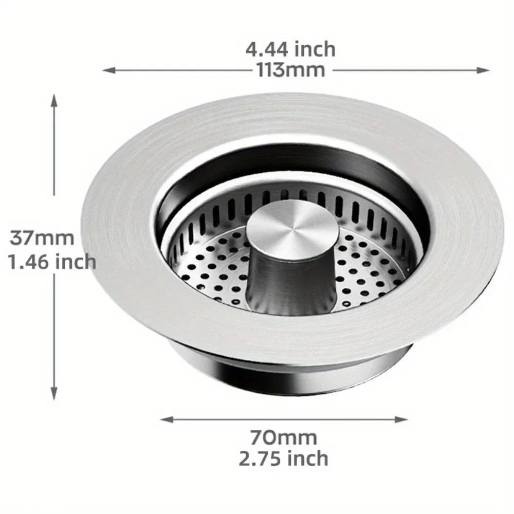 3-in-1 Sink Strainer – Pop-Up Stopper with Anti-Clog Basket and Odor Filter