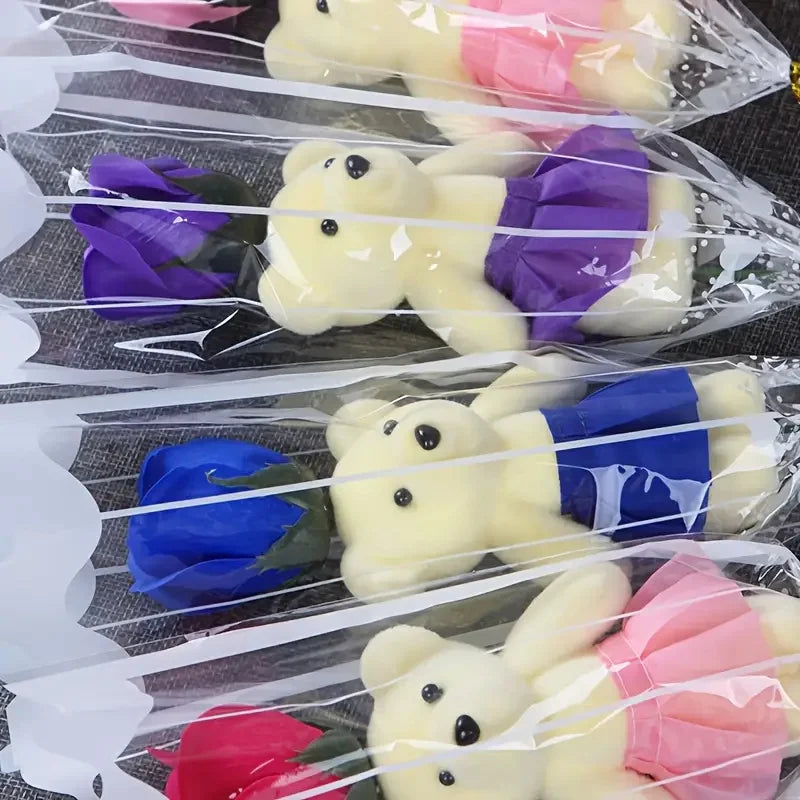 5PCS Artificial Rose Bear Flowers Soap Bouquet Set Lovely Flower Gift for Mother's Day Valentine's Birthday Wedding Home Decor