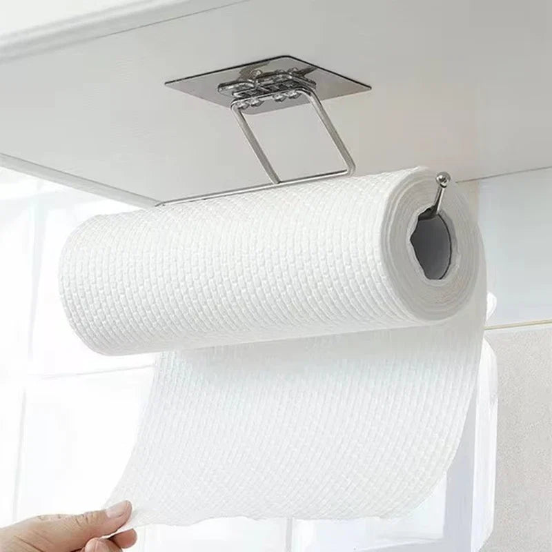 1/4 Of The Kitchen Wall Hanging Paper Towel Rack, Perforation-Free Dish Cloth, Plastic Wrap Stainless Steel Organizer Hooks