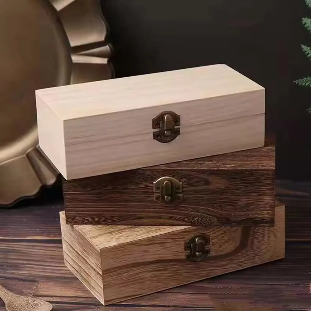 Retro Rectangular Wooden Storage Box Clamshell Desktop Organizer Jewelry Gift Box for Home Decor