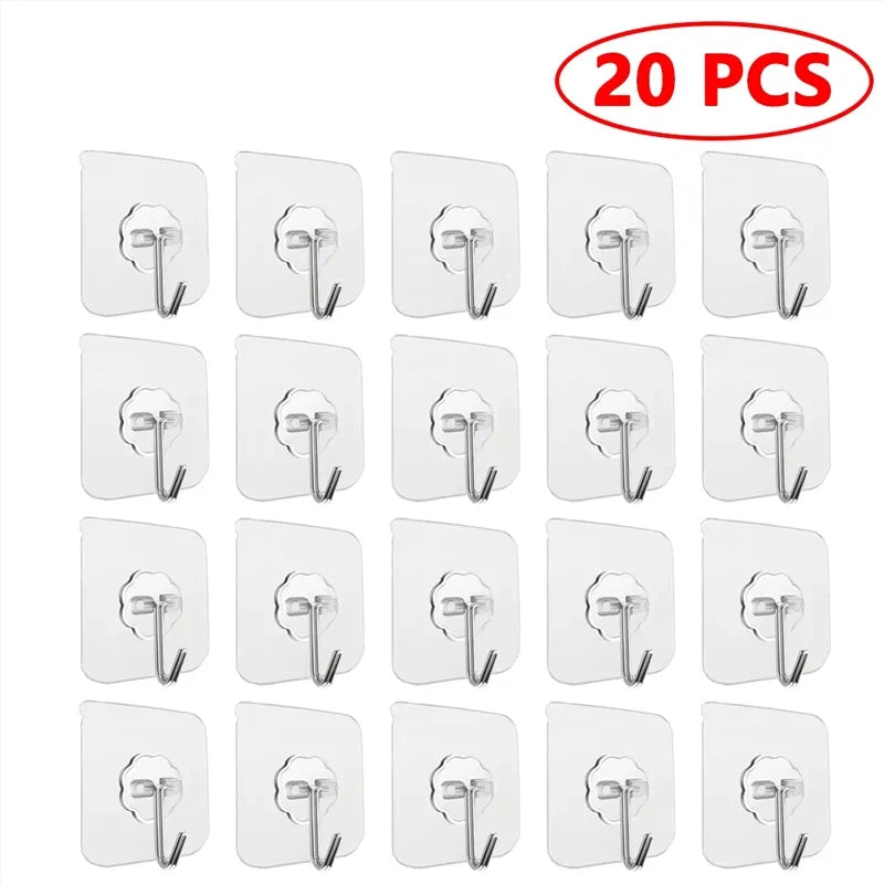 10/20 PCS Transparent Stainless Steel Self-Adhesive Hooks Bathroom Towel Clothes Storage Sticker Hooks Key Hangers Storage