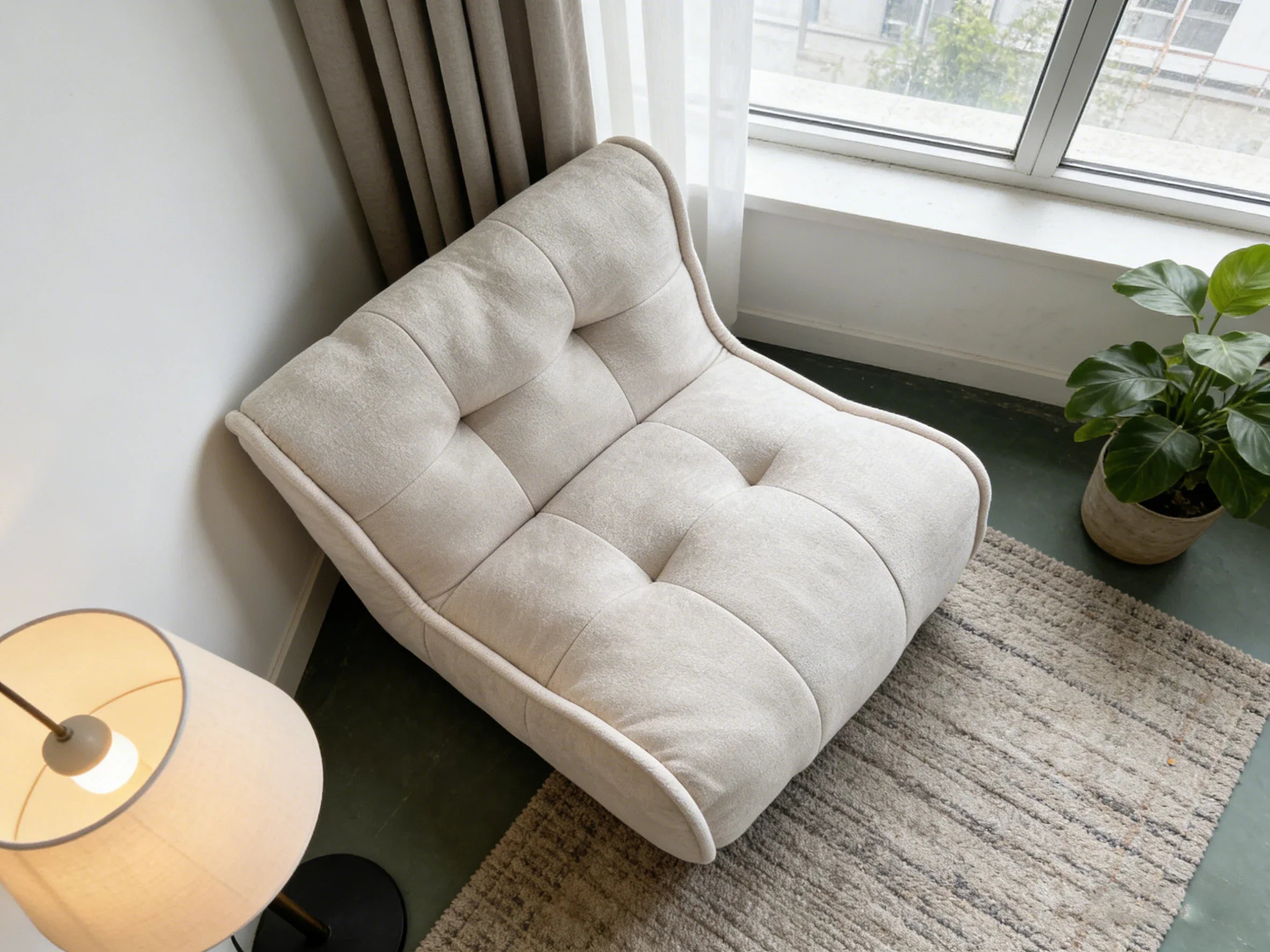 Shredded Sponge Filled Lazy Sofa - Plush Upholstered Floor Chair with Tufted Backrest for Living Room Bedroom