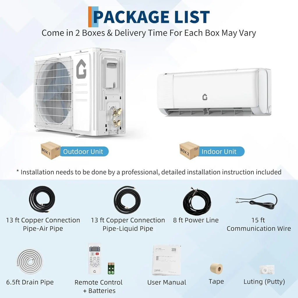 24000 BTU Mini Split Air Conditioner Heat Pump 19 SEER2 230V Ductless Inverter AC System with WiFi Cooling & Heating 1500 Sq. Ft