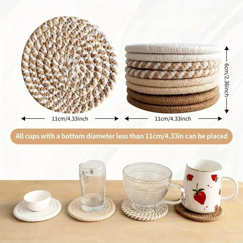 4pcs Woven Absorbent Coaster Set High-Temperature Resistant Cup Pad for Coffee Tea Drinks