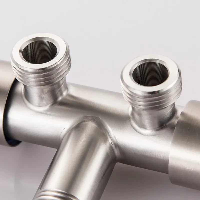 LUHAIXIONGDI Stainless Steel Single Cold Water 1 In 2 Out Bathroom Toilet Angle Valve Washing Machine Double Outlet Water Tap