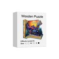 Wooden Puzzle for Adults -The train in the book Puzzle, Unique Shape Wooden Jigsaw Puzzles, Modern Art Home Decor