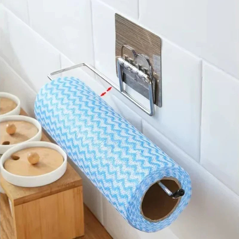1/4 Of The Kitchen Wall Hanging Paper Towel Rack, Perforation-Free Dish Cloth, Plastic Wrap Stainless Steel Organizer Hooks