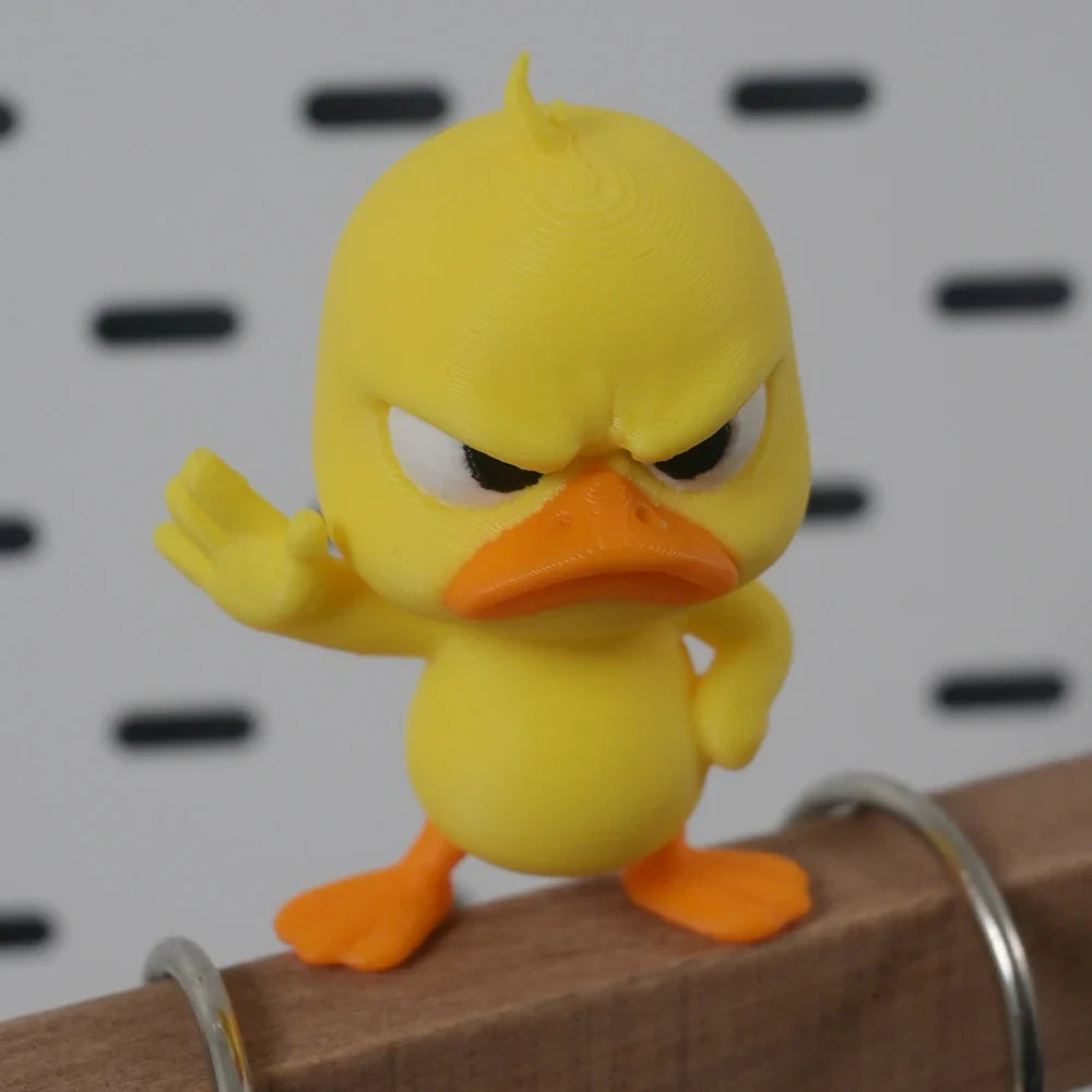 Angry Yellow Duck Statue with Rejecting Gesture. Funny Mini Figurine for Desk, Car, Home Decor. A Playful & Lightweight Gift.