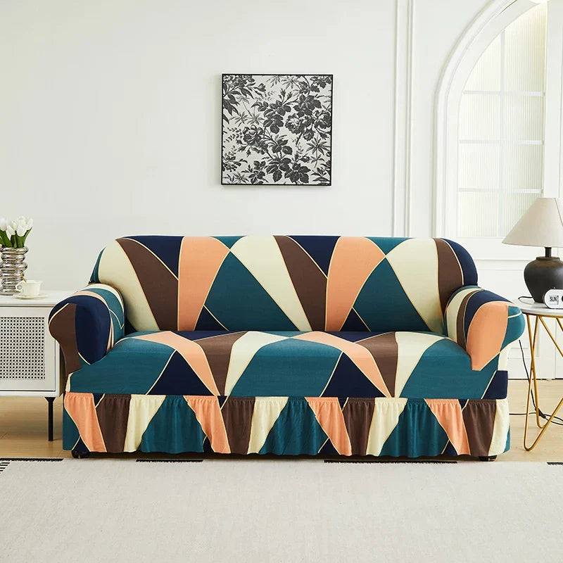 1 PC Printed sofa cover with skirt high elasticity soft hand feel pet stain resistant decorative sofa