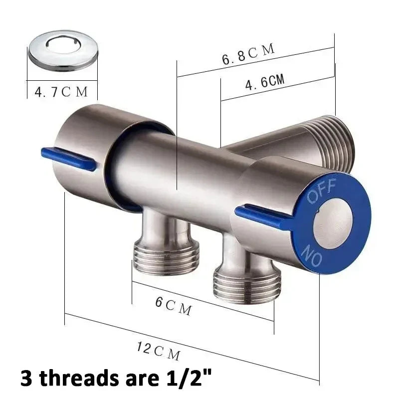 LUHAIXIONGDI Stainless Steel Single Cold Water 1 In 2 Out Bathroom Toilet Angle Valve Washing Machine Double Outlet Water Tap