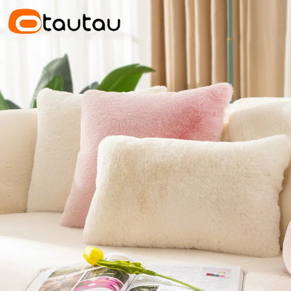 OTAUTAU Top Soft Fuffy Faux Bunny Fur Throw Pillow Case Sofa Couch Cushion Pillows Cover No Filler Baby Pet Bed ZT2TM1T