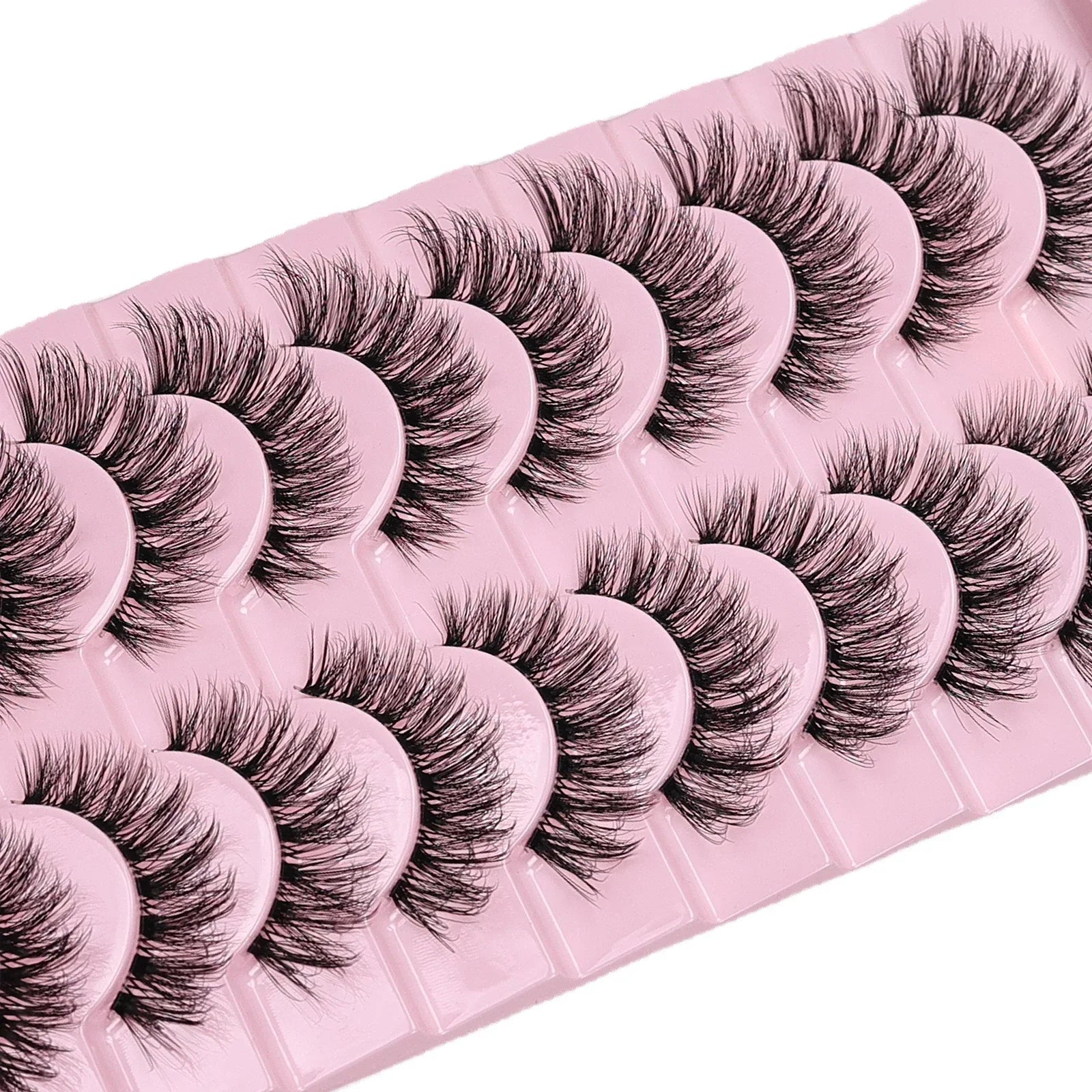 10 Pairs Natural Fluffy False Eyelashes Wispy Lashes | 3D Volume Strip Lashes D Curl Fake Eyelashes with Clear Band